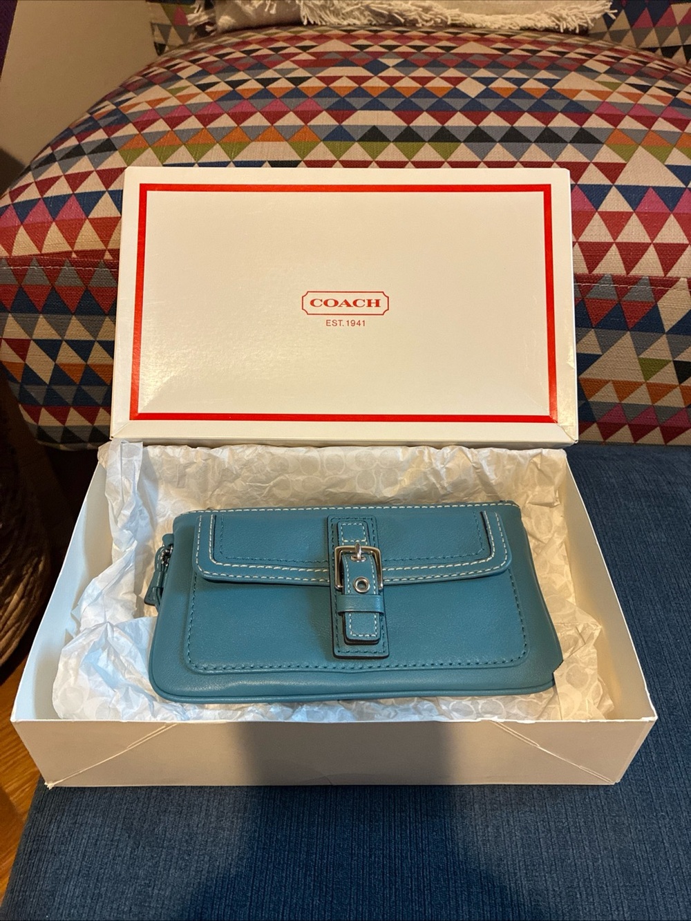 Coach vintage Hampton large leather wristlet in turquoise NWT F40873 - Picture 8 of 8